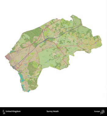 Surrey Heath. Birleşik Krallık 'ın idari alanı bir OpenStreetMap İnsani Harita stili haritasında beyaza izole edildi