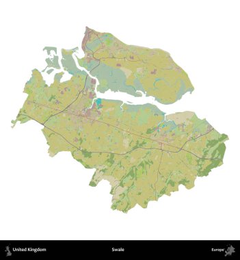 Swale. Birleşik Krallık 'ın idari alanı bir OpenStreetMap İnsani Harita stili haritasında beyaza izole edildi