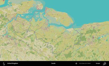 Swale. Birleşik Krallık 'ın bir OpenStreetMap İnsani Biçim haritasında özetlenmiş idari alanı