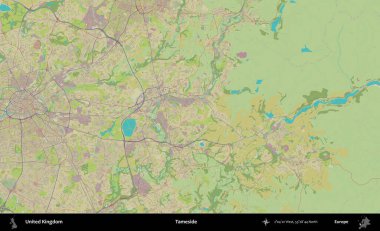 Tameside 'da. Birleşik Krallık 'ın idari alanı bir OpenStreetMap İnsani Biçim haritası üzerinde