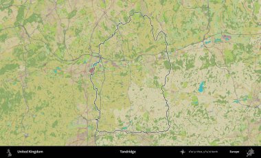 Tandridge. Birleşik Krallık 'ın bir OpenStreetMap İnsani Biçim haritasında özetlenmiş idari alanı