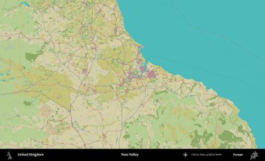 Tees Valley 'de. Birleşik Krallık 'ın idari alanı bir OpenStreetMap İnsani Biçim haritası üzerinde