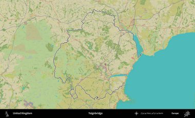 Teignbridge 'de. Birleşik Krallık 'ın bir OpenStreetMap İnsani Biçim haritasında özetlenmiş idari alanı