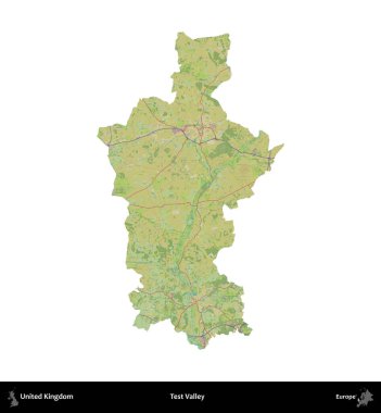 Test vadisi. Birleşik Krallık 'ın idari alanı bir OpenStreetMap İnsani Harita stili haritasında beyaza izole edildi