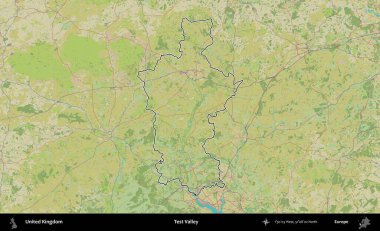 Test vadisi. Birleşik Krallık 'ın bir OpenStreetMap İnsani Biçim haritasında özetlenmiş idari alanı