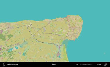 Thanet. Birleşik Krallık 'ın bir OpenStreetMap İnsani Biçim haritasında özetlenmiş idari alanı