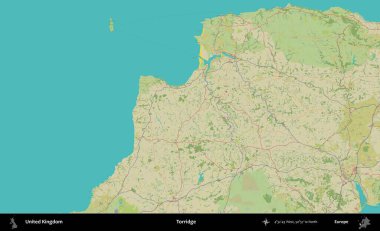 Torridge. Birleşik Krallık 'ın idari alanı bir OpenStreetMap İnsani Biçim haritası üzerinde