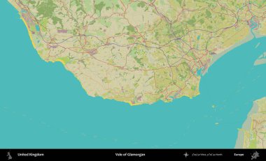 Glamorgan Vadisi. Birleşik Krallık 'ın idari alanı bir OpenStreetMap İnsani Biçim haritası üzerinde