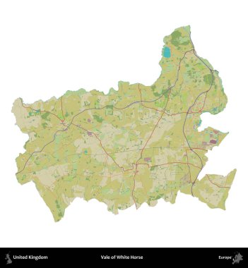 Beyaz At Vadisi. Birleşik Krallık 'ın idari alanı bir OpenStreetMap İnsani Harita stili haritasında beyaza izole edildi