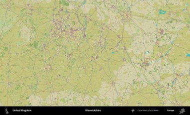 Warwickshire 'da. Birleşik Krallık 'ın idari alanı bir OpenStreetMap İnsani Biçim haritası üzerinde
