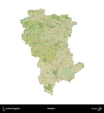 Varlıklı. Birleşik Krallık 'ın idari alanı bir OpenStreetMap İnsani Harita stili haritasında beyaza izole edildi