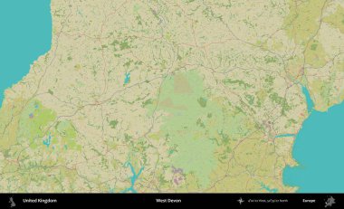 Batı Devon. Birleşik Krallık 'ın idari alanı bir OpenStreetMap İnsani Biçim haritası üzerinde