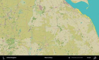 Batı Lindsey. Birleşik Krallık 'ın idari alanı bir OpenStreetMap İnsani Biçim haritası üzerinde