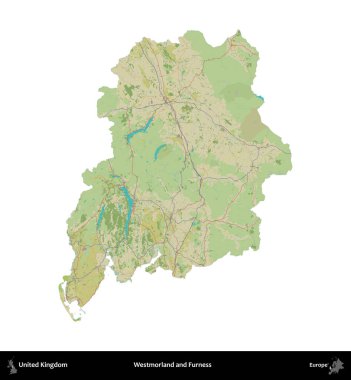 Westmorland ve Furness. Birleşik Krallık 'ın idari alanı bir OpenStreetMap İnsani Harita stili haritasında beyaza izole edildi