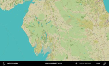 Westmorland ve Furness. Birleşik Krallık 'ın idari alanı bir OpenStreetMap İnsani Biçim haritası üzerinde
