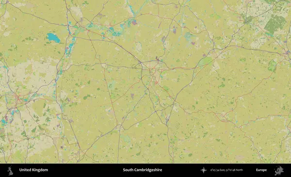 Güney Cambridgeshire. Birleşik Krallık 'ın idari alanı bir OpenStreetMap İnsani Biçim haritası üzerinde