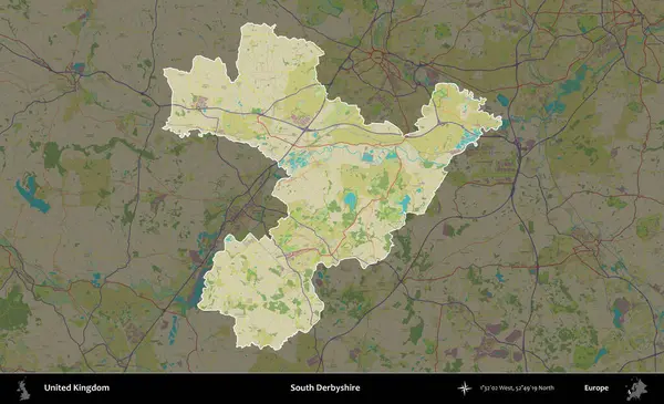 Güney Derbyshire. Birleşik Krallık 'ın idari alanı karanlık bir OpenStreetMap İnsani Haritası biçiminde vurgulanmış ve özetlenmiştir