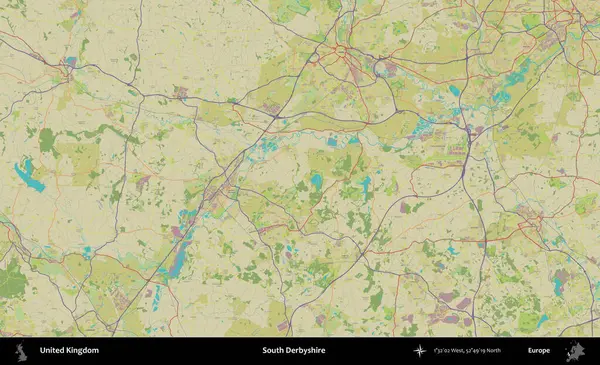 Güney Derbyshire. Birleşik Krallık 'ın idari alanı bir OpenStreetMap İnsani Biçim haritası üzerinde