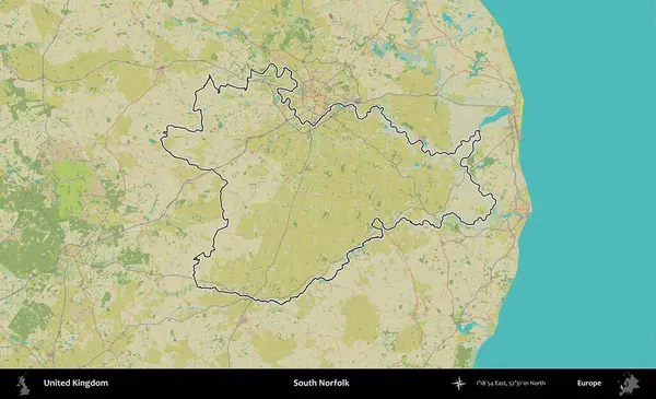 Güney Norfolk. Birleşik Krallık 'ın bir OpenStreetMap İnsani Biçim haritasında özetlenmiş idari alanı