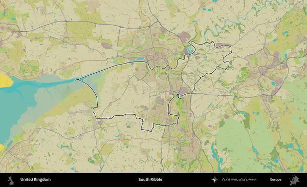 Güney Ribble. Birleşik Krallık 'ın bir OpenStreetMap İnsani Biçim haritasında özetlenmiş idari alanı