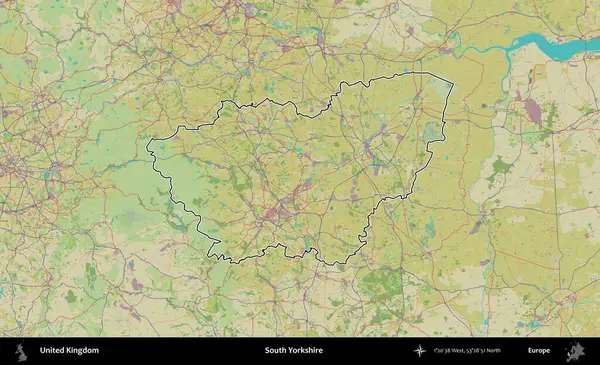 Güney Yorkshire. Birleşik Krallık 'ın bir OpenStreetMap İnsani Biçim haritasında özetlenmiş idari alanı