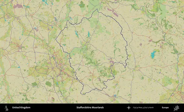 Staffordshire bozkırları. Birleşik Krallık 'ın bir OpenStreetMap İnsani Biçim haritasında özetlenmiş idari alanı