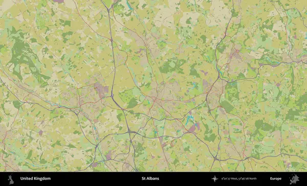 Aziz Albans. Birleşik Krallık 'ın idari alanı bir OpenStreetMap İnsani Biçim haritası üzerinde