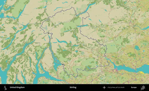 Stirling. Birleşik Krallık 'ın bir OpenStreetMap İnsani Biçim haritasında özetlenmiş idari alanı