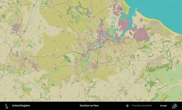 Stockton-on-Tees. Birleşik Krallık 'ın idari alanı bir OpenStreetMap İnsani Biçim haritası üzerinde
