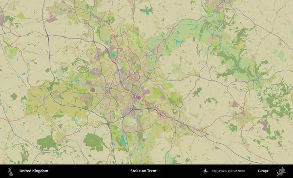 Stoke-on-Trent. Birleşik Krallık 'ın idari alanı bir OpenStreetMap İnsani Biçim haritası üzerinde