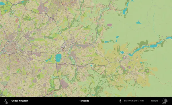 Tameside 'da. Birleşik Krallık 'ın idari alanı bir OpenStreetMap İnsani Biçim haritası üzerinde