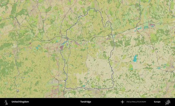Tandridge. Birleşik Krallık 'ın bir OpenStreetMap İnsani Biçim haritasında özetlenmiş idari alanı