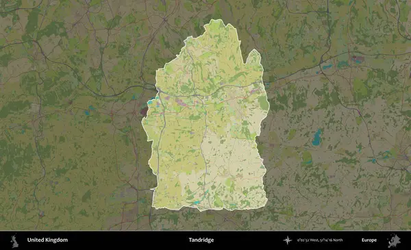Tandridge. Birleşik Krallık 'ın idari alanı karanlık bir OpenStreetMap İnsani Haritası biçiminde vurgulanmış ve özetlenmiştir