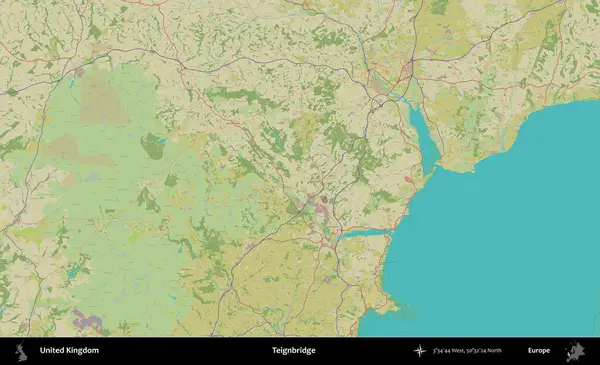 Teignbridge 'de. Birleşik Krallık 'ın idari alanı bir OpenStreetMap İnsani Biçim haritası üzerinde