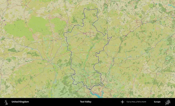 Test vadisi. Birleşik Krallık 'ın bir OpenStreetMap İnsani Biçim haritasında özetlenmiş idari alanı