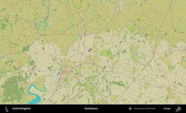 Tewkesbury 'de. Birleşik Krallık 'ın idari alanı bir OpenStreetMap İnsani Biçim haritası üzerinde