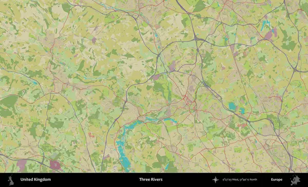 Üç Nehir. Birleşik Krallık 'ın idari alanı bir OpenStreetMap İnsani Biçim haritası üzerinde