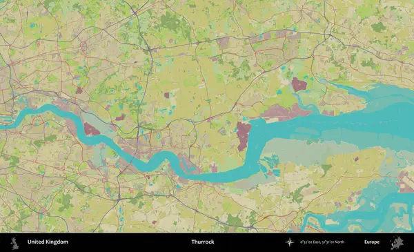 Thurrock. Birleşik Krallık 'ın idari alanı bir OpenStreetMap İnsani Biçim haritası üzerinde