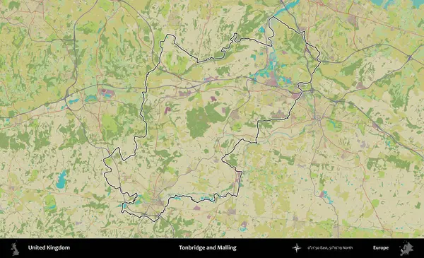 Tonbridge ve Malling. Birleşik Krallık 'ın bir OpenStreetMap İnsani Biçim haritasında özetlenmiş idari alanı