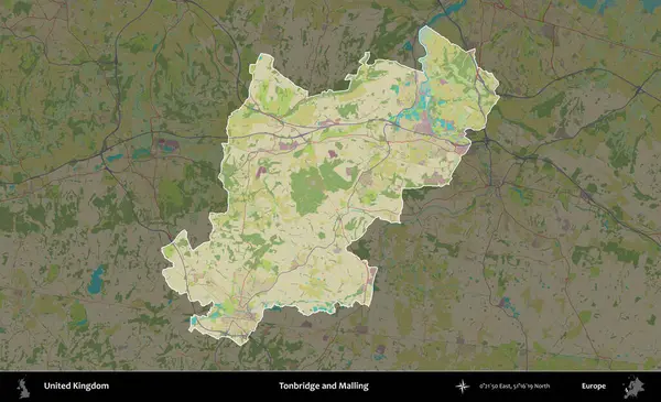 Tonbridge ve Malling. Birleşik Krallık 'ın idari alanı karanlık bir OpenStreetMap İnsani Haritası biçiminde vurgulanmış ve özetlenmiştir