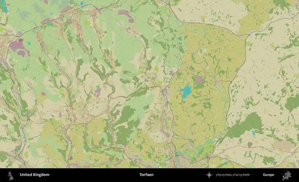 Torfaen. Birleşik Krallık 'ın idari alanı bir OpenStreetMap İnsani Biçim haritası üzerinde