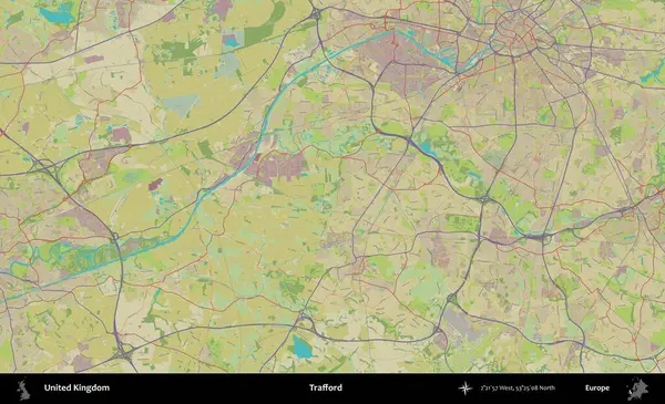 Trafford 'da. Birleşik Krallık 'ın idari alanı bir OpenStreetMap İnsani Biçim haritası üzerinde