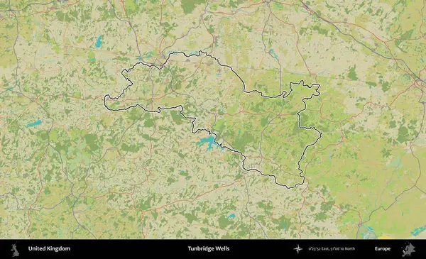 Tunbridge Wells 'de. Birleşik Krallık 'ın bir OpenStreetMap İnsani Biçim haritasında özetlenmiş idari alanı