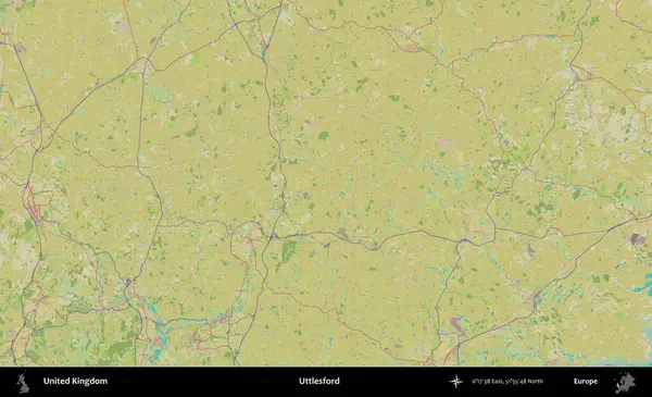Uttlesford 'da. Birleşik Krallık 'ın idari alanı bir OpenStreetMap İnsani Biçim haritası üzerinde