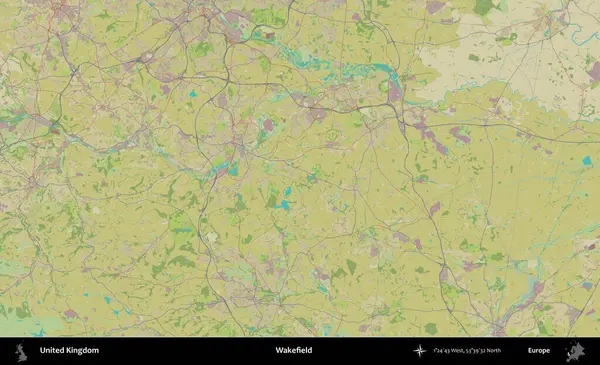Wakefield 'da. Birleşik Krallık 'ın idari alanı bir OpenStreetMap İnsani Biçim haritası üzerinde