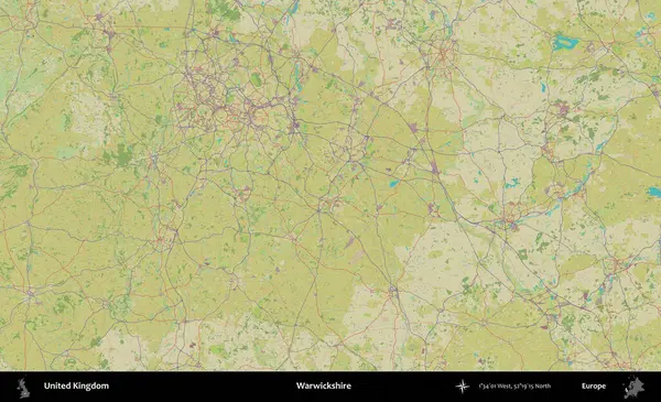 Warwickshire 'da. Birleşik Krallık 'ın idari alanı bir OpenStreetMap İnsani Biçim haritası üzerinde