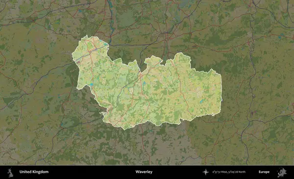 Waverley. Birleşik Krallık 'ın idari alanı karanlık bir OpenStreetMap İnsani Haritası biçiminde vurgulanmış ve özetlenmiştir