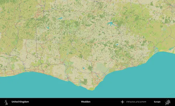 Varlıklı. Birleşik Krallık 'ın idari alanı bir OpenStreetMap İnsani Biçim haritası üzerinde