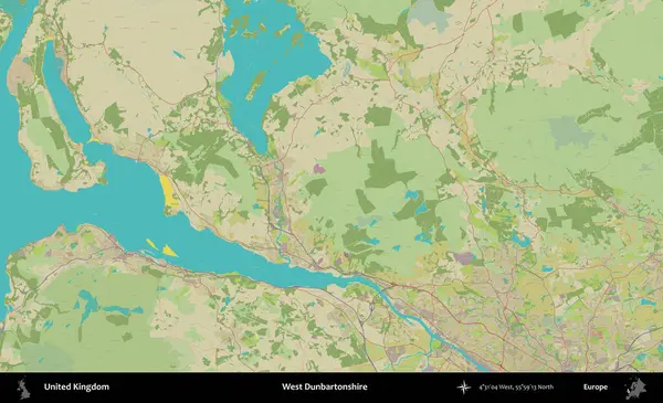 Batı Dunbartonshire. Birleşik Krallık 'ın idari alanı bir OpenStreetMap İnsani Biçim haritası üzerinde
