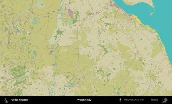 Batı Lindsey. Birleşik Krallık 'ın idari alanı bir OpenStreetMap İnsani Biçim haritası üzerinde